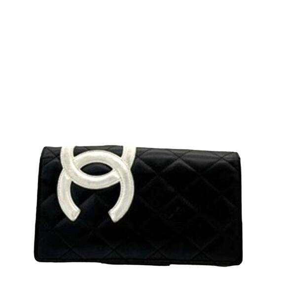 Chanel Black/White Quilted Ligne Cambon Bifold Wallet*LONG WALLET*EUC - Picture 1 of 15